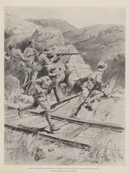 Con la Fuerza de Sir Redvers Buller, Infantería Montada expulsando a los Bóers del Ferrocarril